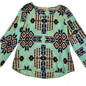 Pretty Mint Western print Moa Moa Girls Long sleeve top Size Medium